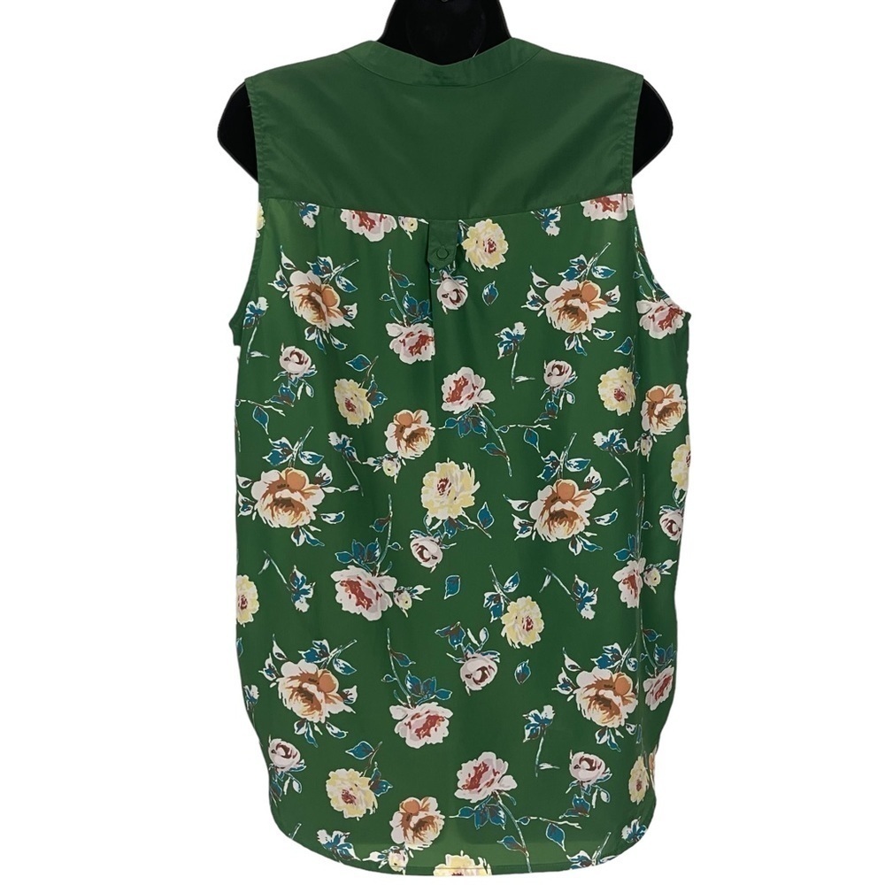 Euc ModCloth sleeveless top, floral, retro, green, size Large - Picture 4 of 12